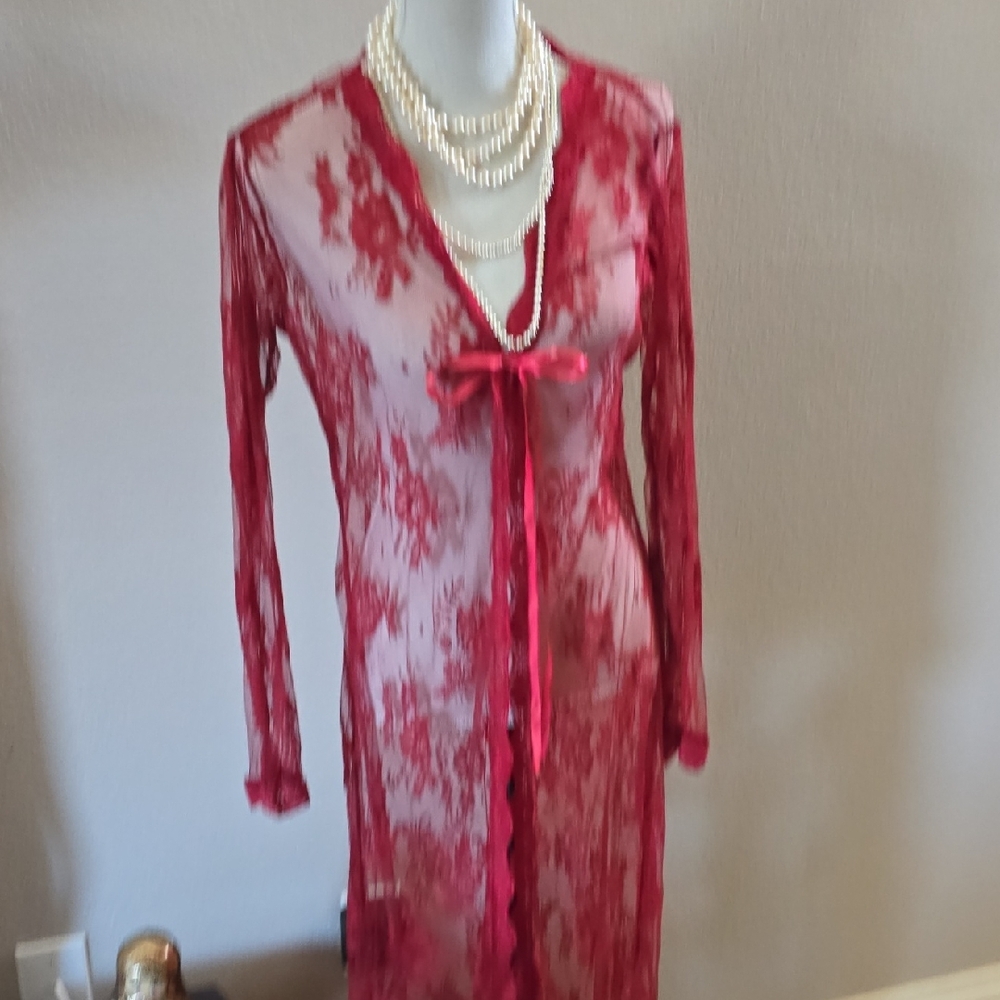 Luxurious Scarlet Lace Robe - Picture 3 of 9